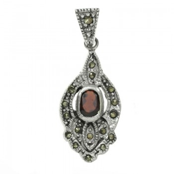 Colgante vintage granate con marquesitas Plata de Ley 925