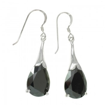 Pendientes gota circonita negro Plata de Ley 925