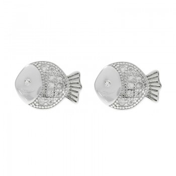 Pendientes pez con circonita Plata de Ley 925
