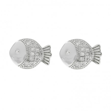 Pendientes pez con circonita Plata de Ley 925