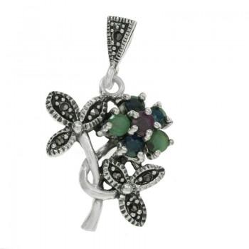 Colgante vintage triple flor Plata de Ley 925