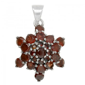 Colgante vintage gran flor de granates Plata de Ley 925