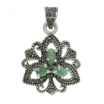 Colgante vintage triple esmeralda Plata de Ley 925