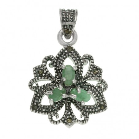 Colgante vintage triple esmeralda Plata de Ley 925