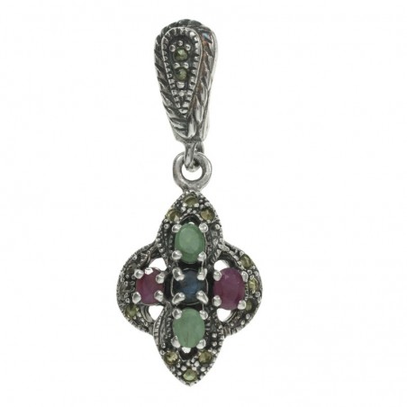 Colgante Vintage piedras romboide Plata de Ley