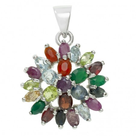 Colgante flor de piedras preciosas Plata de Ley 925