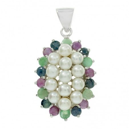 Colgante perlas cultivadas con piedras preciosas Plata de Ley 925