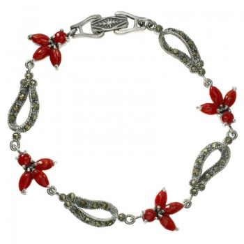 Pulsera de coral con marquesitas Plata de Ley