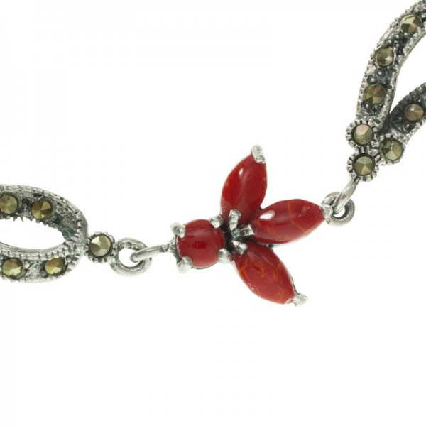 Pulsera de coral con marquesitas Plata de Ley