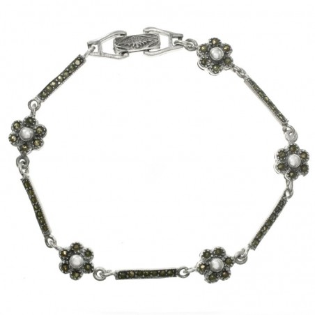 Pulsera barra y flor marquesitas Plata de Ley