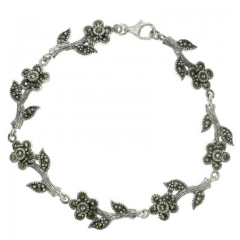 Pulsera flores con marquesitas Plata de Ley