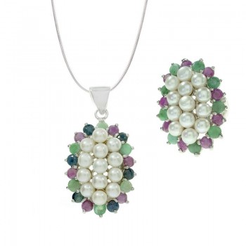 Conjunto diseño oval rodio Plata de Ley 925