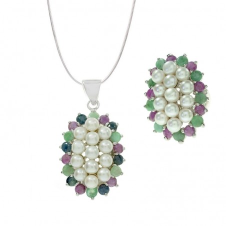 Conjunto diseño oval rodio Plata de Ley 925