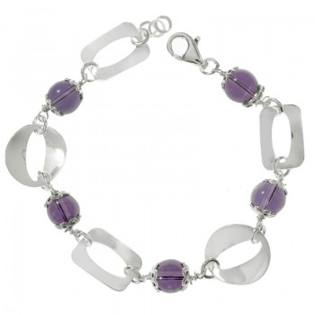 Pulsera eslabón cuadrado con amatistas Plata de Ley