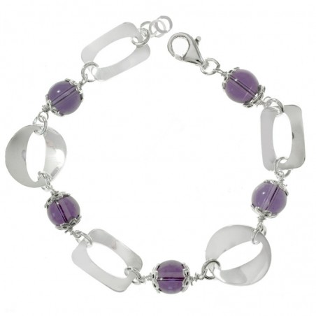 Pulsera eslabón cuadrado con amatistas Plata de Ley