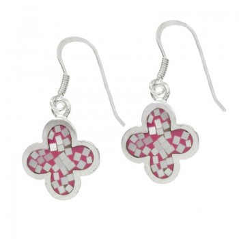 Pendientes flor rosa con nácar Plata de Ley | Outlet joyas