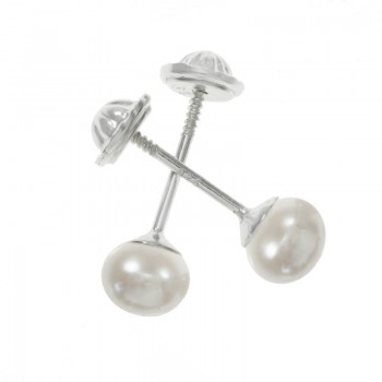 Pendientes perla bebé con cierre rosca Plata de Ley - Karissma