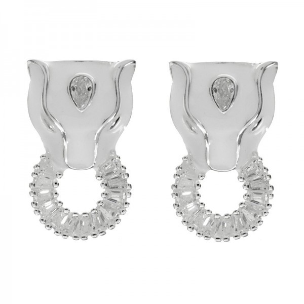 Pendientes pantera esmalte blanco Plata de Ley - Karissma
