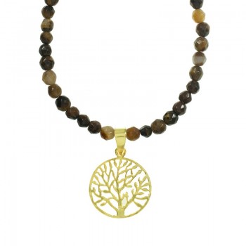 Collar ojo de tigre con árbol de la vida Plata de Ley - Karissma