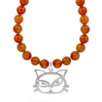 Collar de cornalina con gato Plata de Ley - Karissma