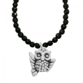 Collar de ónix con búho Suerte Plata de Ley - Karissma
