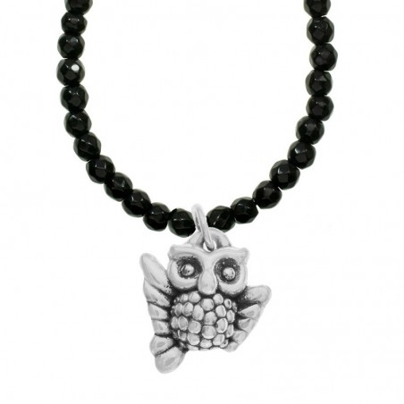 Collar de ónix con búho Suerte Plata de Ley - Karissma