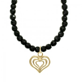 Collar de ónix con corazón dorado Plata de Ley - Karissma