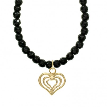 Collar de ónix con corazón dorado Plata de Ley - Karissma