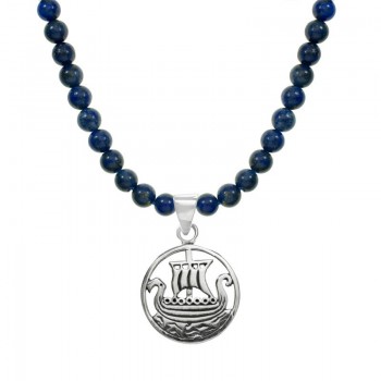 Collar de lapislázuli con colgante vikingo Plata de Ley - Karissma
