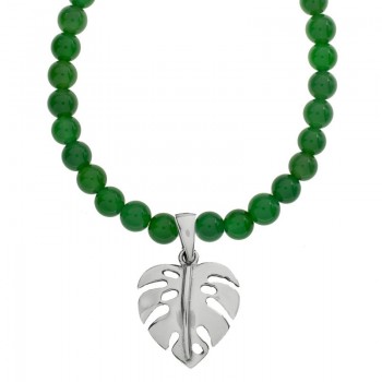 Collar de aventurina con hoja Plata de Ley - Karissma