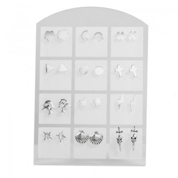 Set 12 pares de pendientes con expositor Plata de Ley - Karissma