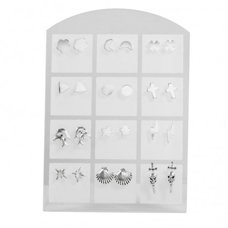 Set 12 pares de pendientes con expositor Plata de Ley - Karissma