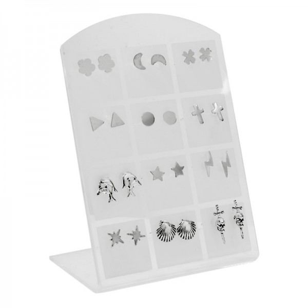 Set 12 pares de pendientes con expositor Plata de Ley - Karissma