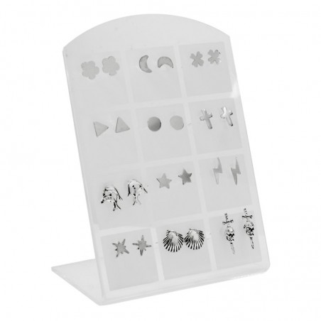 Set 12 pares de pendientes con expositor Plata de Ley - Karissma