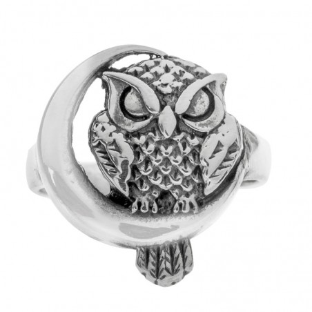Anillo búho en luna Plata de Ley 925