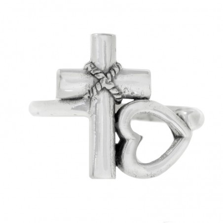 Anillo cruz con corazón Plata de Ley 925 - Karissma