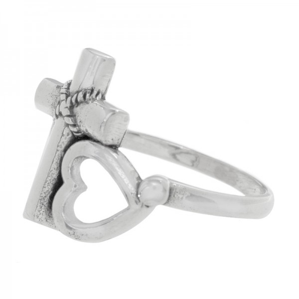 Anillo cruz con corazón Plata de Ley 925 - Karissma