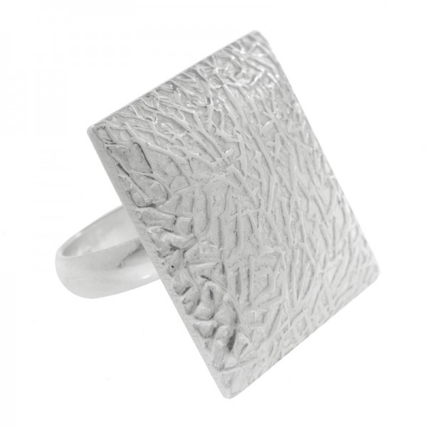 Anillo cuadrado textura Plata de Ley 925 - Karissma