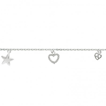 Pulsera estrella con doble corazón Plata de Ley | Karissma