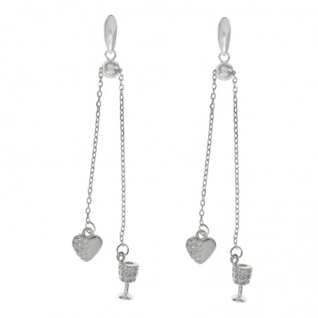 Pendientes largos con copa y corazón Plata de Ley - Karissma