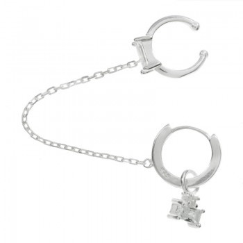 Pendiente individual doble con cadena Plata de Ley - Karissma