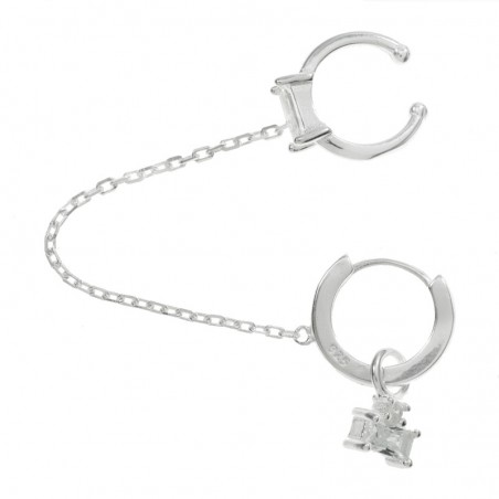 Pendiente individual doble con cadena Plata de Ley - Karissma