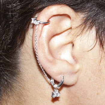 Pendiente individual doble con cadena Plata de Ley - Karissma 2