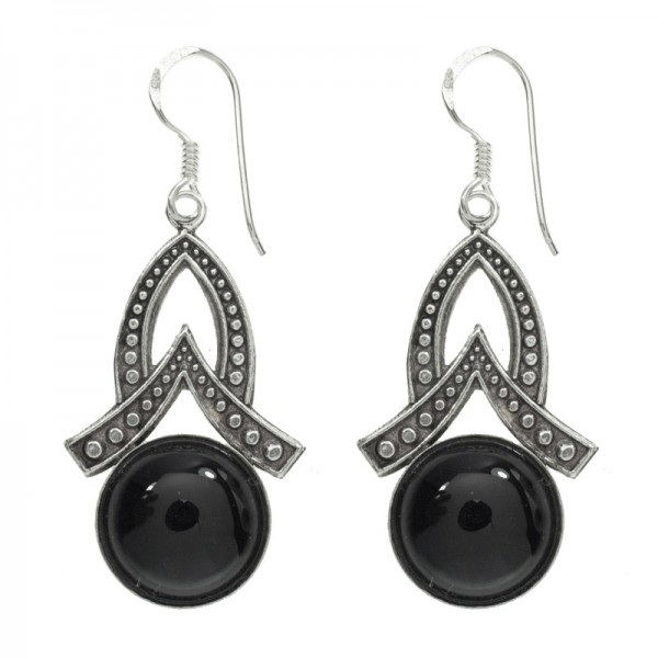 Pendientes largos con piedra circular Plata de Ley - Karissma