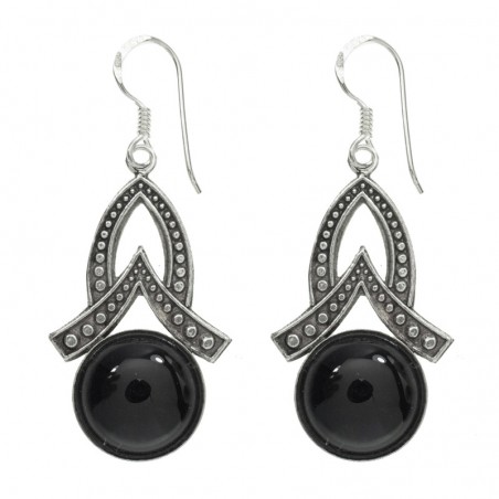 Pendientes largos con piedra circular Plata de Ley - Karissma