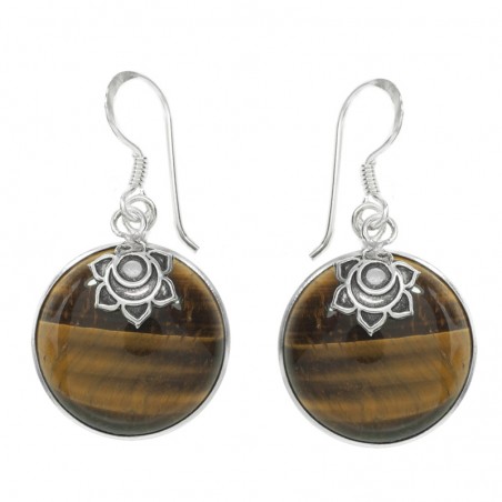 Pendientes ojo de tigre mandala Plata de Ley - Karissma