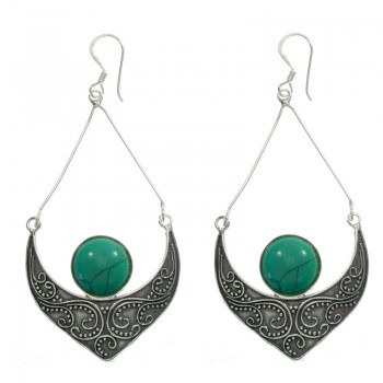 Pendientes étnicos XL con turquesa Plata de Ley - Karissma