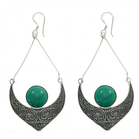 Pendientes étnicos XL con turquesa Plata de Ley - Karissma