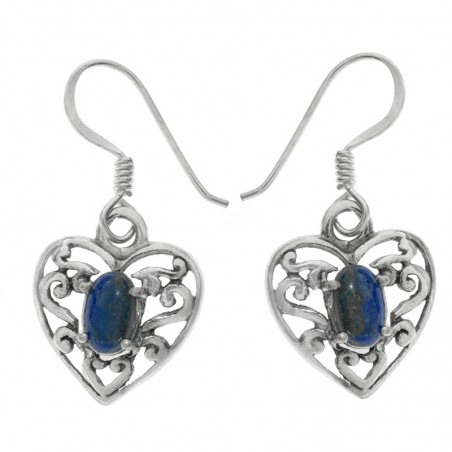 Pendientes corazón centro de lapislázuli Plata de Ley - Karissma