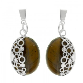 Pendientes ojo de tigre círculos Plata de Ley - Karissma